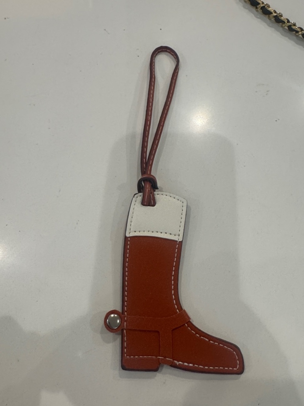 Leather Boot-Shaped Key & Card Holder - Rust and Cream